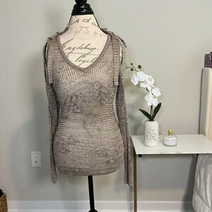 Brown and gold Knit cut out shoulders Sweater top